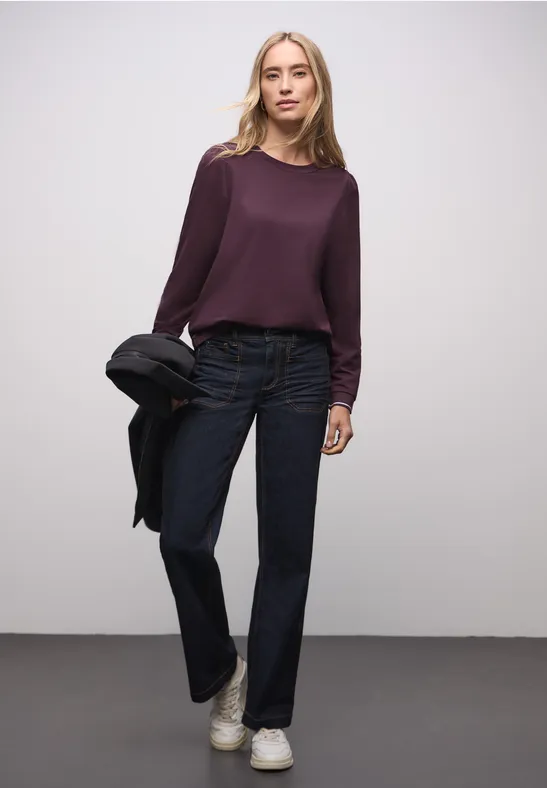 Zacht Shirt met geribde details Jazz Berry