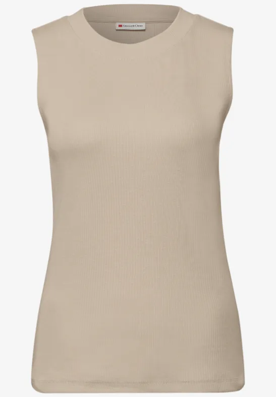 Top basique avec structure côtelée cotton beige