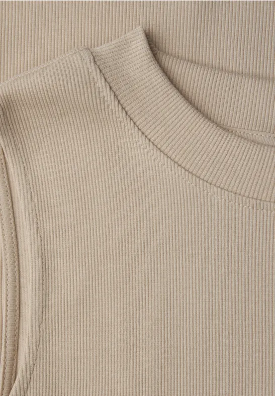 Top basique avec structure côtelée cotton beige