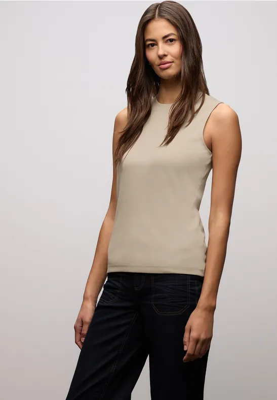 Top basique avec structure côtelée cotton beige