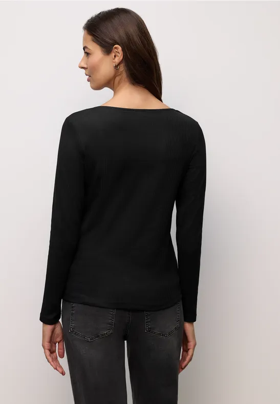 Basic Shirt mit Rippstruktur Black