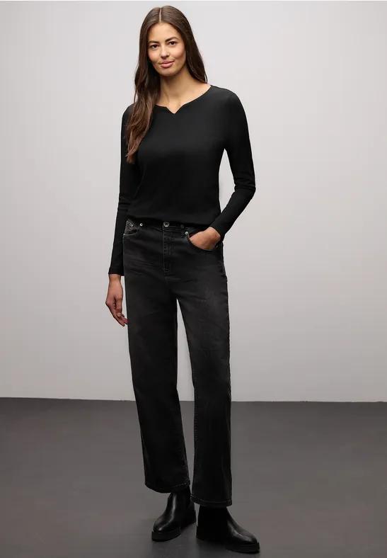 Basic Shirt mit Rippstruktur Black