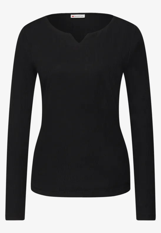 Basic Shirt mit Rippstruktur Black