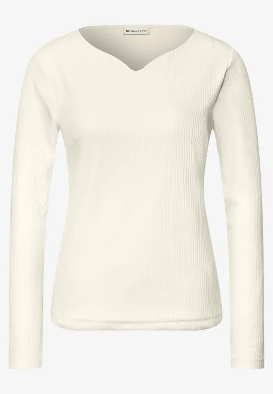 Basic Shirt mit Rippstruktur off white