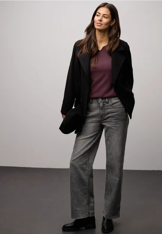 Basic Shirt mit Rippstruktur jazz berry