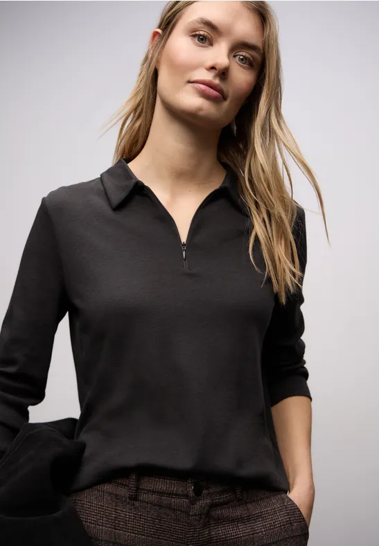 Poloshirt mit Zipper darkest brown