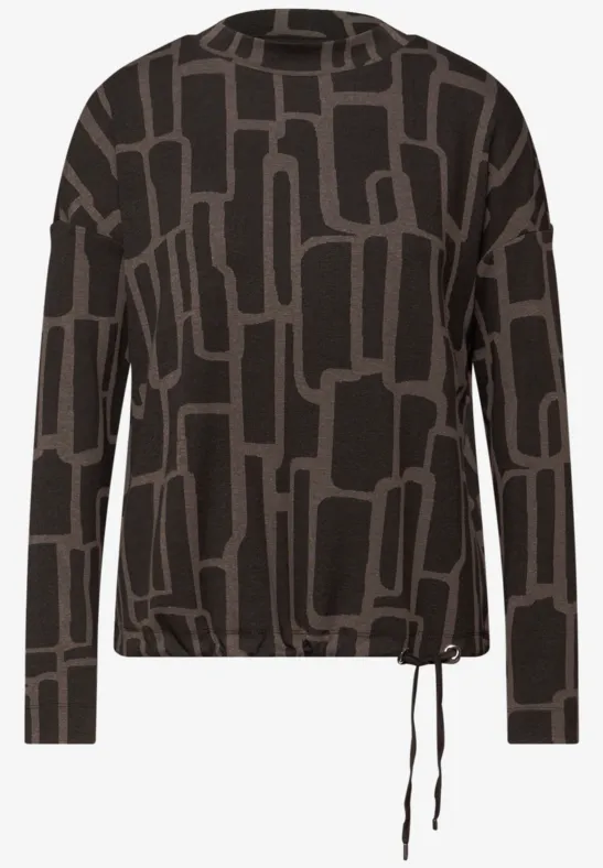 Print Shirt mit Tunnelzug darkest brown