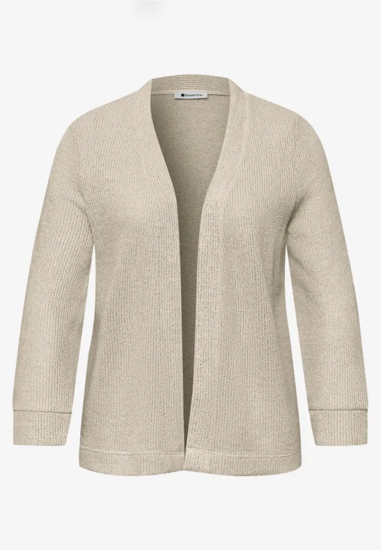 Beige opengebreid vest met lange mouwen en een losse pasvorm