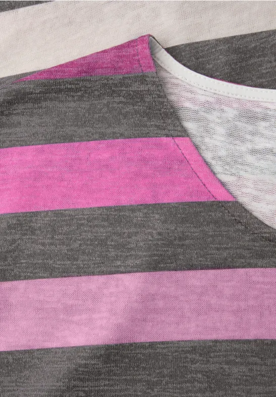 T-Shirt mit gerundetem V-Neck und Streifen espresso brown