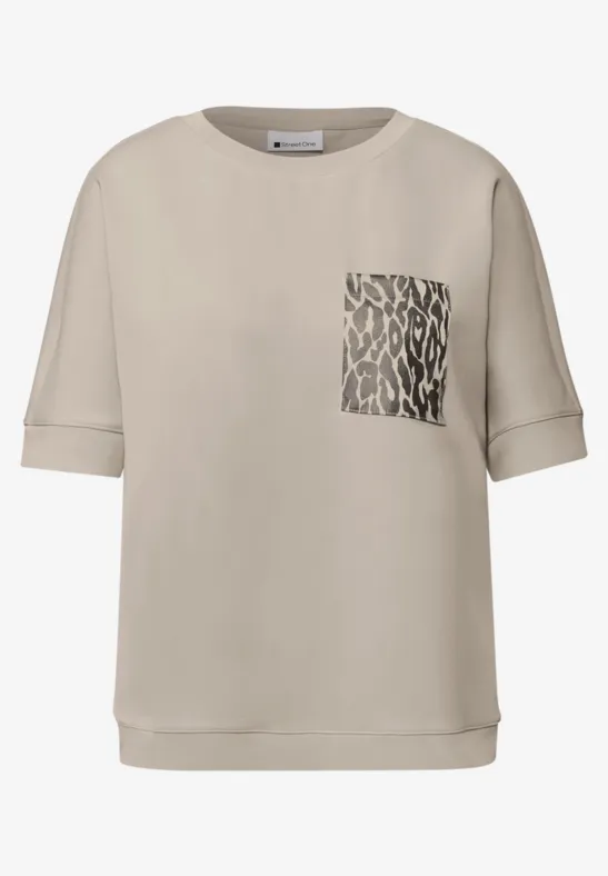 Shirt met leo borstzak cotton beige