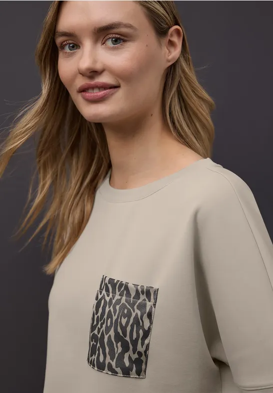 Shirt met leo borstzak cotton beige