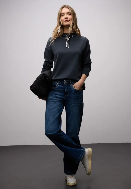 Silk-Look Shirt in Unifarbe shadowed navy