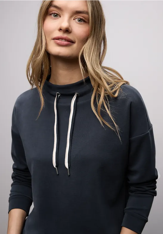 Silk-Look Shirt in Unifarbe shadowed navy