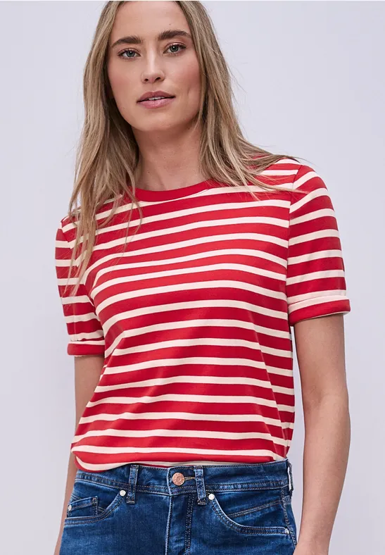 Kurzarm T-Shirt mit Streifenmuster salsa red