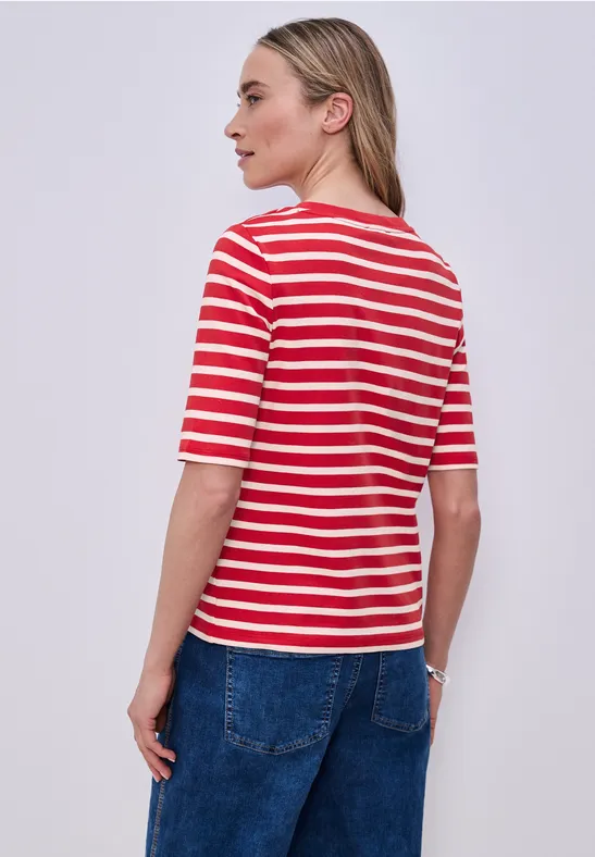 Kurzarm T-Shirt mit Streifenmuster salsa red