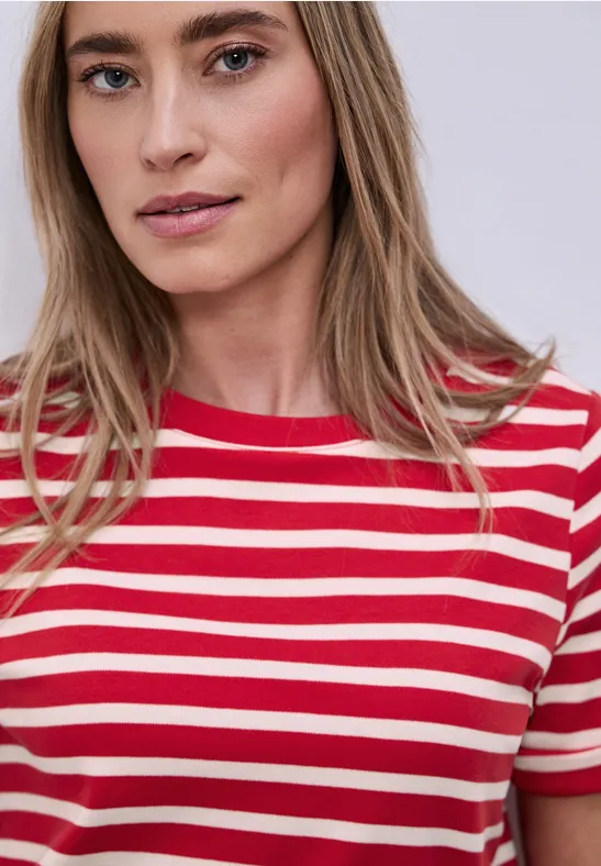 Kurzarm T-Shirt mit Streifenmuster salsa red