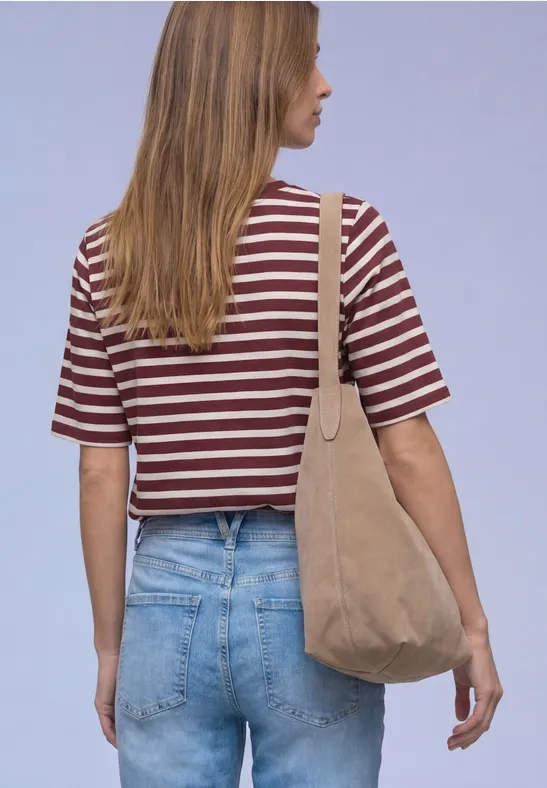 Kurzarm T-Shirt mit Streifenmuster truffle red