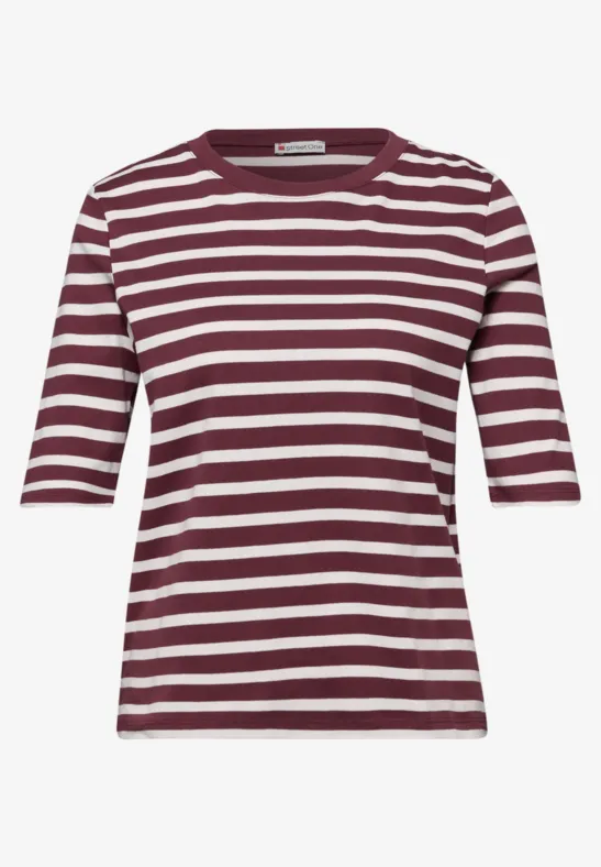 Kurzarm T-Shirt mit Streifenmuster truffle red