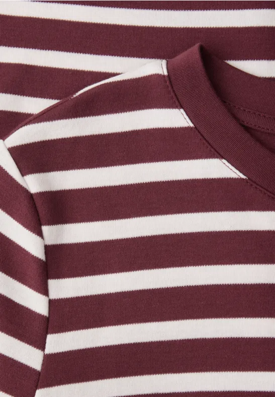 Kurzarm T-Shirt mit Streifenmuster truffle red