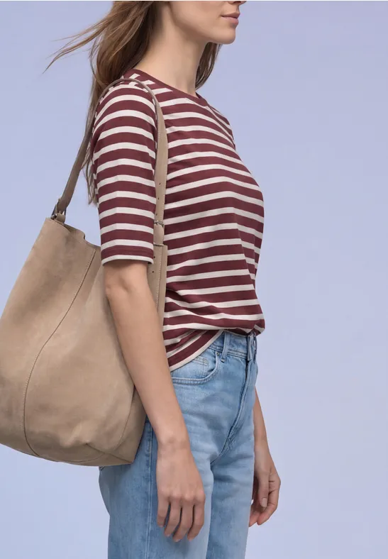 Kurzarm T-Shirt mit Streifenmuster truffle red