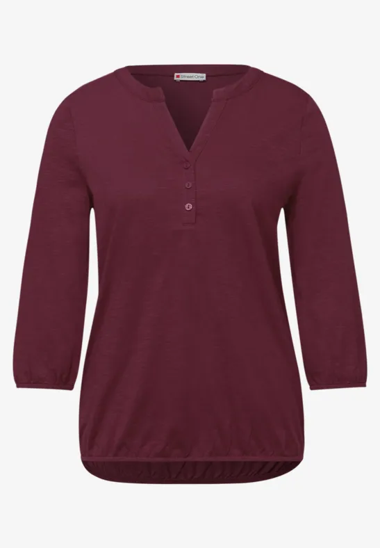 3/4-Arm Shirt mit Split Neck und Knöpfen truffle red