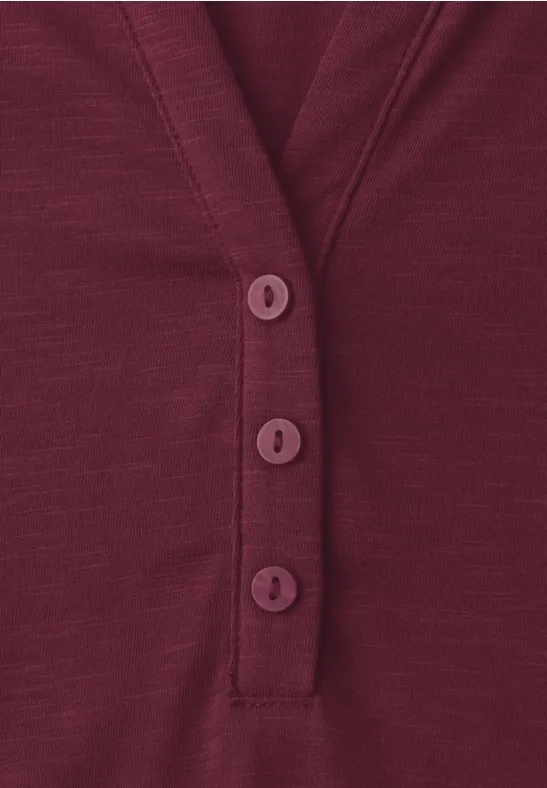 3/4-Arm Shirt mit Split Neck und Knöpfen truffle red