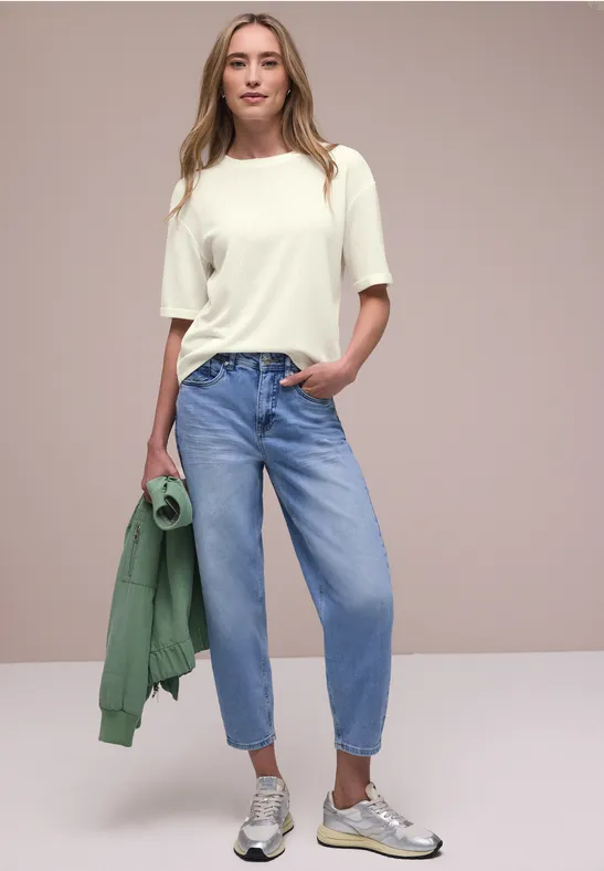 T-Shirt mit Rundhals im Strick-Look off white