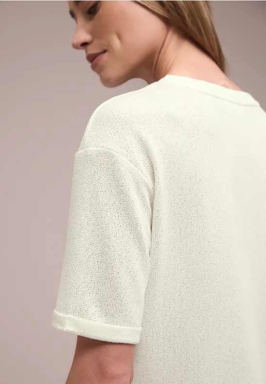 T-Shirt mit Rundhals im Strick-Look off white