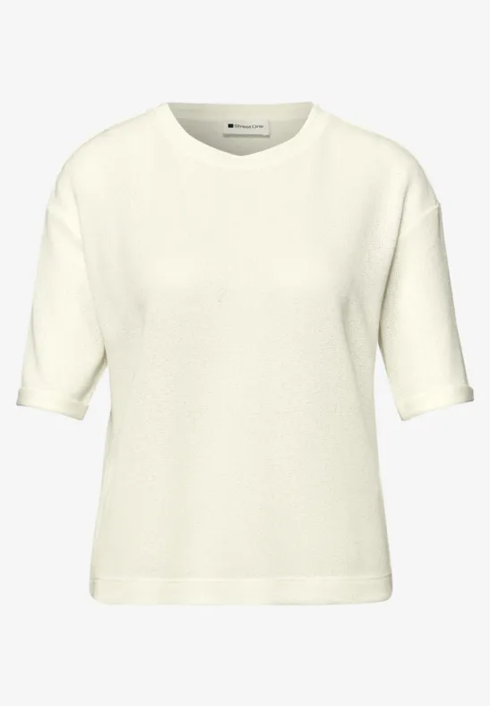 T-Shirt mit Rundhals im Strick-Look off white