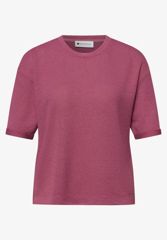 T-Shirt mit Rundhals im Strick-Look dark clouded blush