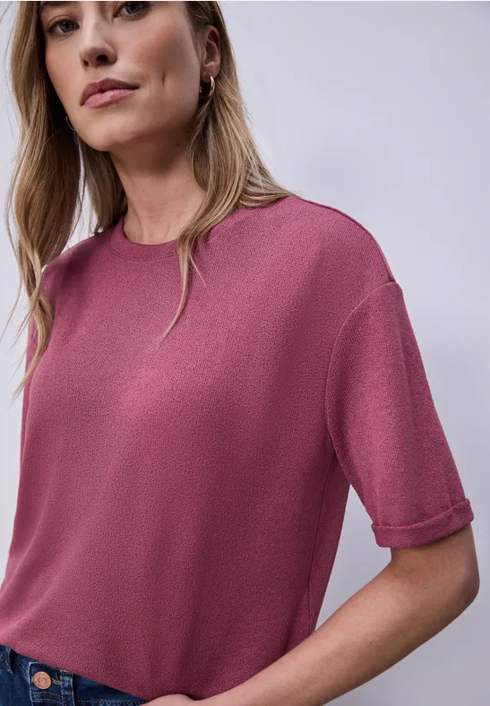 T-Shirt mit Rundhals im Strick-Look dark clouded blush