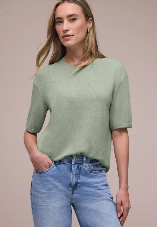 T-Shirt mit Rundhals im Strick-Look mint leaf