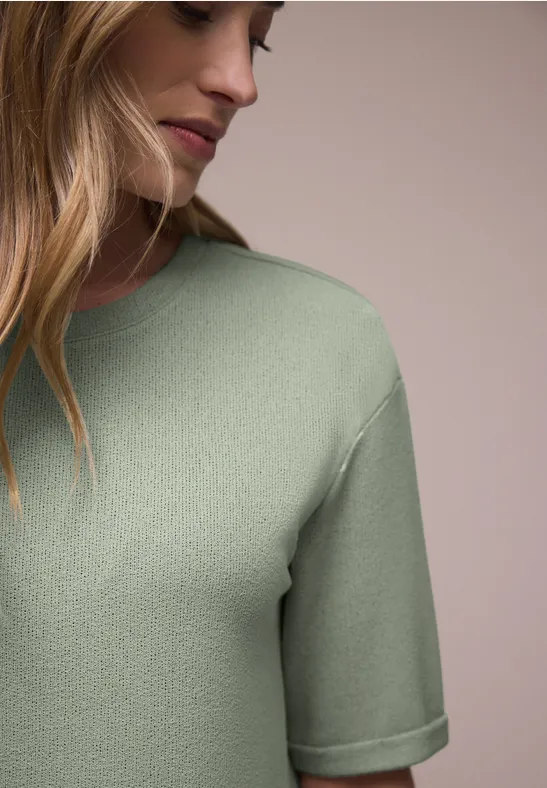 T-Shirt mit Rundhals im Strick-Look mint leaf