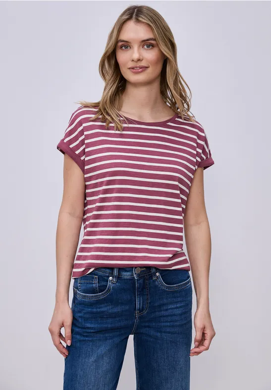 Dropped Shoulder T-Shirt mit Streifen dark clouded blush