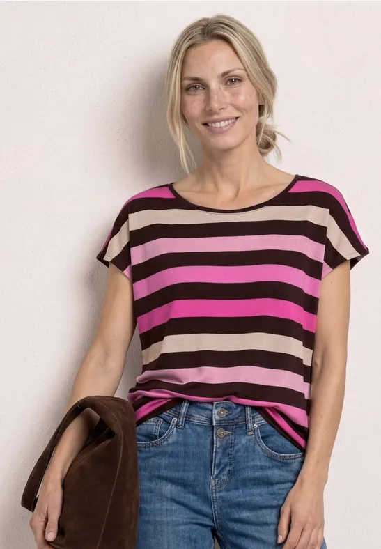 Shirt met ronde hals en elastische zoom espresso brown