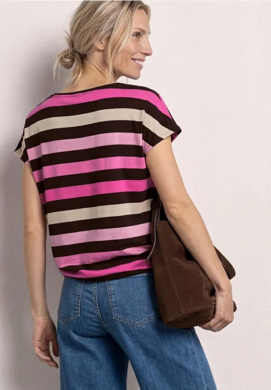 Shirt met ronde hals en elastische zoom espresso brown