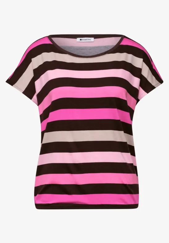 Shirt met ronde hals en elastische zoom espresso brown