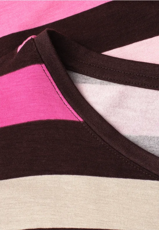 Shirt met ronde hals en elastische zoom espresso brown