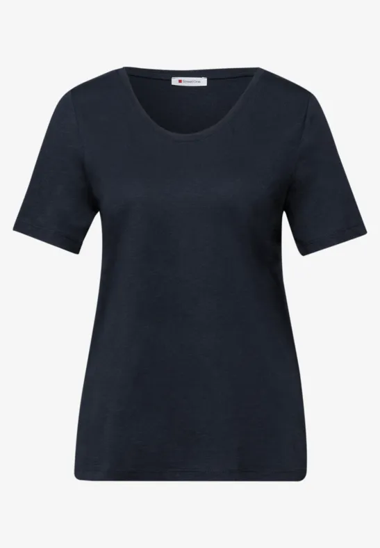 Damen-T-Shirt in Dunkelblau mit Rundhalsausschnitt und kurzen Ärmeln