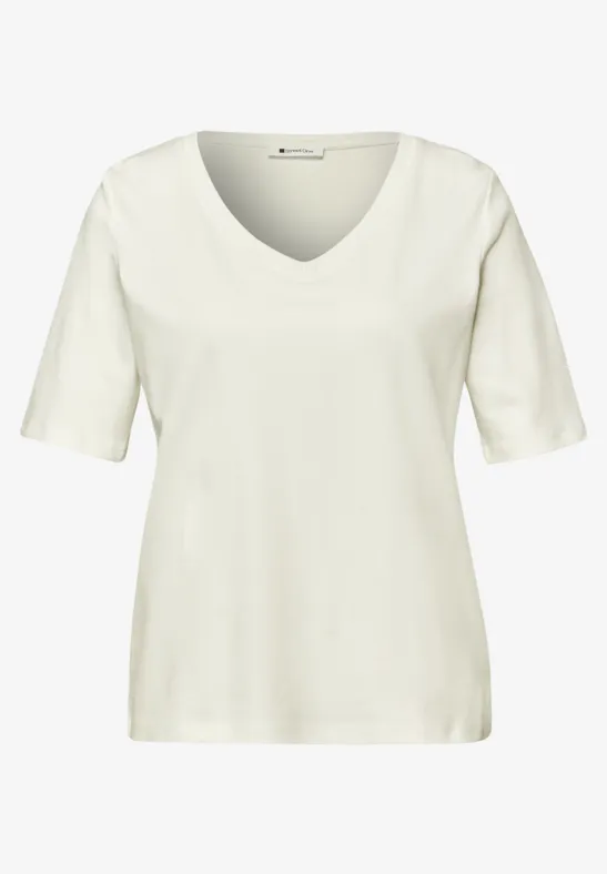 Basic T-Shirt mit V-Neck in Unifarbe off white