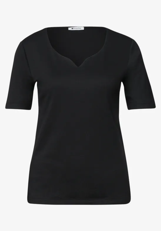 Zwart T-shirt met V-hals en korte mouwen