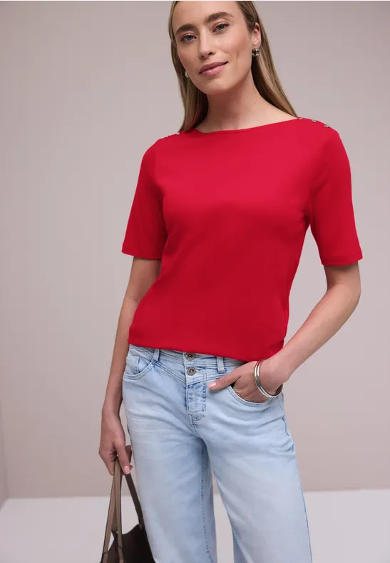 Kurzarm Shirt mit Knopfdetail salsa red