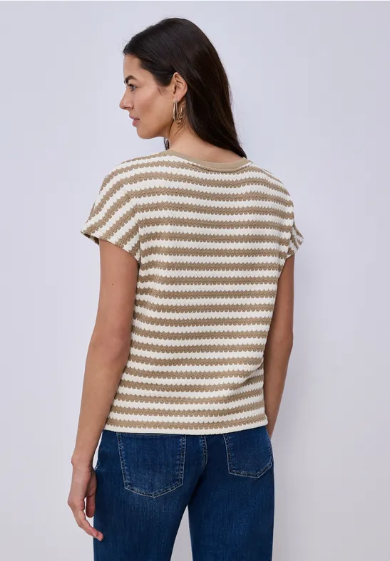 Shirt met losse schouders en strepen smoke beige