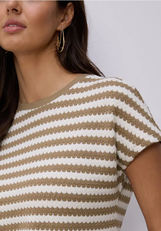 Shirt met losse schouders en strepen smoke beige