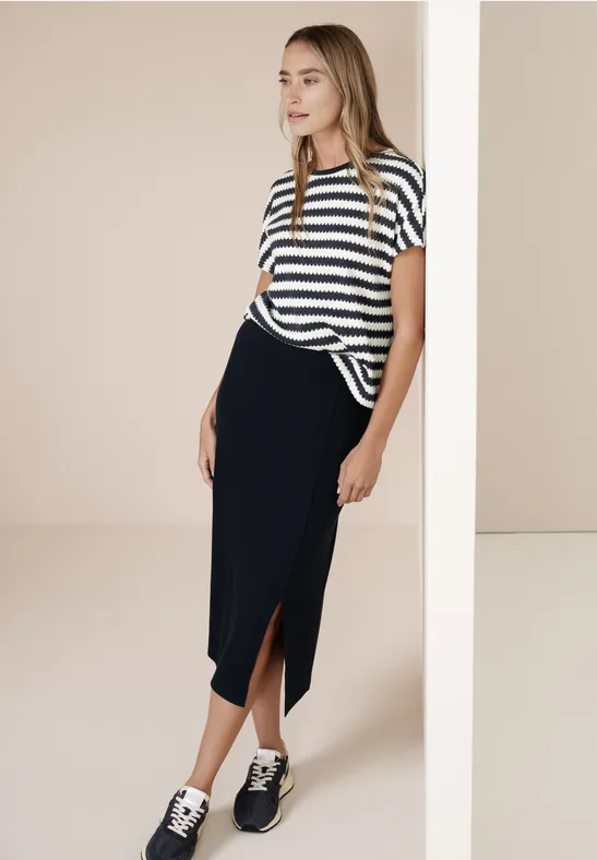 Chemise à rayures dropped shoulder shadowed navy