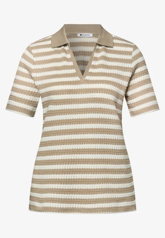 Polo à manches courtes avec rayures safari beige