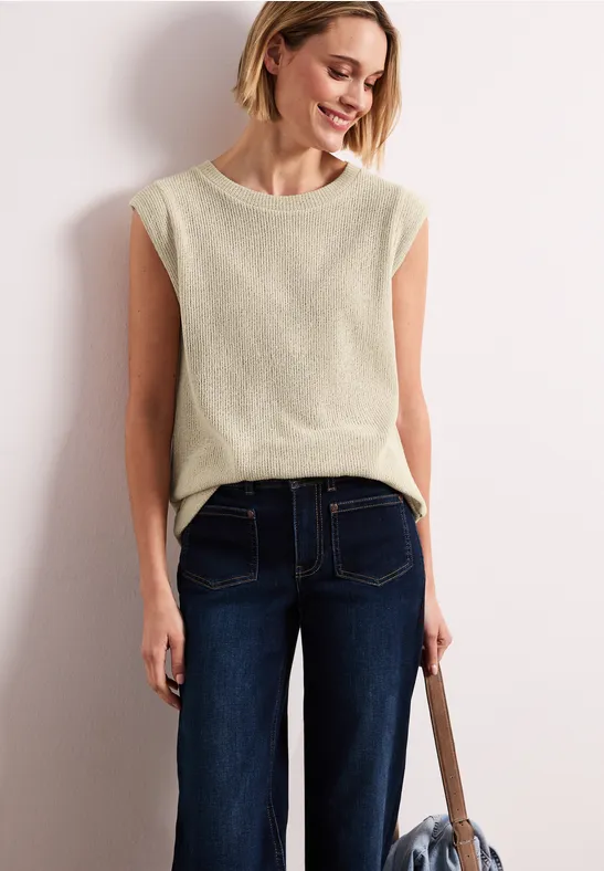 Top met overhangende schouders in een gebreide look smoke beige