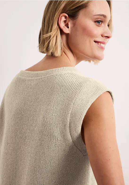 Top met overhangende schouders in een gebreide look smoke beige