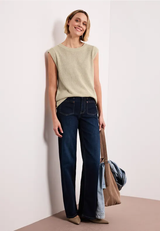 Top met overhangende schouders in een gebreide look smoke beige