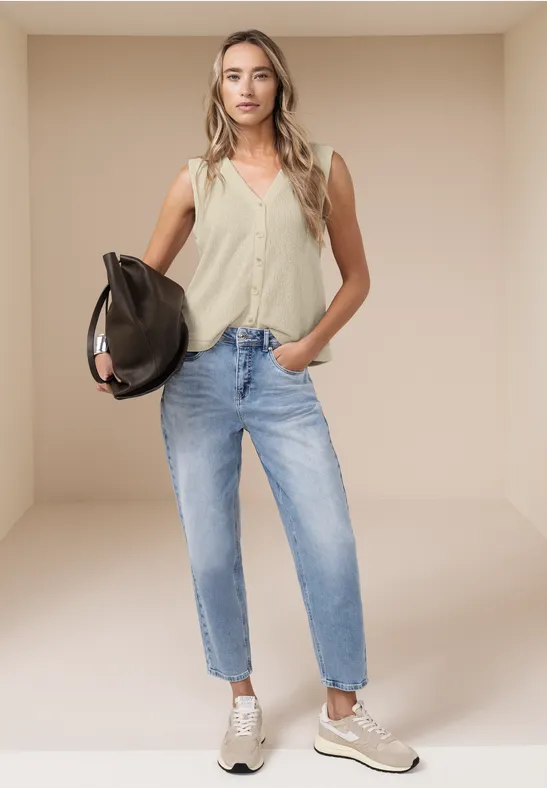 Gilet met V-hals en gebreide look smoke beige